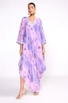 Buy_Isha Gupta Tayal_Purple Lining  Crepe Printed Floral Deep V Neck Asymmetric Dress _Online_at_Aza_Fashions