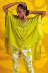 Buy_JYOTI SACHDEV IYER_Green Cupro Shirt Collar Asymmetric Open Cape Top _at_Aza_Fashions