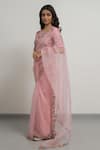 Shop_Peeli Dori_Pink Silk Organza Hand Embroidered Floral Round Lily Border Saree With Blouse _at_Aza_Fashions