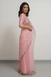 Peeli Dori_Pink Silk Organza Hand Embroidered Floral Round Lily Border Saree With Blouse _Online_at_Aza_Fashions
