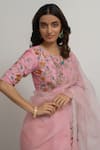Buy_Peeli Dori_Pink Silk Organza Hand Embroidered Floral Round Lily Border Saree With Blouse _Online_at_Aza_Fashions