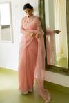 Shop_Peeli Dori_Pink Silk Organza Hand Embroidered Zardosi Ceiline Border Saree With Blouse _at_Aza_Fashions