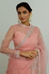 Buy_Peeli Dori_Pink Silk Organza Hand Embroidered Zardosi Ceiline Border Saree With Blouse _Online_at_Aza_Fashions