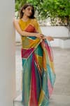Buy_Peeli Dori_Multi Color Silk Organza Embroidered Gota Mutiyar Saree With Blouse _at_Aza_Fashions