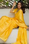 Peeli Dori_Yellow Saree  Satin Silk Embroidered Gota Deep V Neck Madhubala With Blouse _at_Aza_Fashions