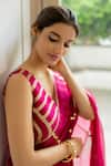 Shop_Peeli Dori_Pink Saree  Chiffon Embroidered Gota Deep V Neck Dhara With Blouse _Online_at_Aza_Fashions