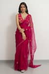 Buy_Peeli Dori_Pink Silk Organza Hand Embroidered Roopa Rani Saree With Blouse _at_Aza_Fashions