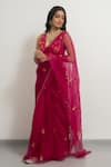 Shop_Peeli Dori_Pink Silk Organza Hand Embroidered Roopa Rani Saree With Blouse _at_Aza_Fashions
