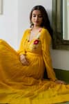 Buy_Peeli Dori_Yellow Georgette Hand Embroidered Floral Genda Yoke Anarkali Pant Set _Online_at_Aza_Fashions