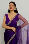 Peeli Dori_Purple Saree  Silk Organza Hand Embroidered Meenakshi Border With Blouse _Online_at_Aza_Fashions