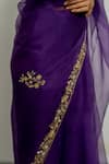 Buy_Peeli Dori_Purple Saree  Silk Organza Hand Embroidered Meenakshi Border With Blouse _Online_at_Aza_Fashions