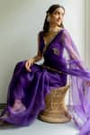 Peeli Dori_Purple Saree  Silk Organza Hand Embroidered Meenakshi Border With Blouse _at_Aza_Fashions