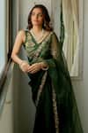 Peeli Dori_Green Saree  Silk Organza Hand Heeran Border With Blouse _at_Aza_Fashions