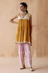 Buy_Aman Takyar_Yellow Pure Georgette Embroidery Thread V Yoke Anarkali And Pant Set _at_Aza_Fashions