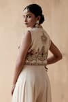 Shop_Aman Takyar_Ivory Raw Silk Embroidery Thread Jumpsuit Floral With Jacket  _at_Aza_Fashions