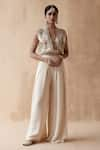 Aman Takyar_Ivory Raw Silk Embroidery Thread Jumpsuit Floral With Jacket  _Online_at_Aza_Fashions