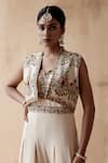 Buy_Aman Takyar_Ivory Raw Silk Embroidery Thread Jumpsuit Notched Floral With Jacket _Online_at_Aza_Fashions