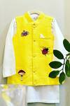 Shop_Rage Attire-Sweta Saria_Yellow Cotton, Silk, Bamboo Beads Placement Hand Embroidered Kurta Set _at_Aza_Fashions