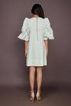 Deepika Arora_White Roma Cut Work And 3d Flowers Round Embroidered Balloon Sleeve Dress _Online_at_Aza_Fashions