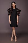 Buy_Deepika Arora_Black Roma Embroidered Neon Cut Work 3d Flowers Round Sleeve Dress _at_Aza_Fashions