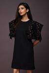 Deepika Arora_Black Roma Embroidered Neon Cut Work 3d Flowers Round Sleeve Dress _at_Aza_Fashions