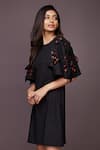 Buy_Deepika Arora_Black Roma Embroidered Neon Cut Work 3d Flowers Round Sleeve Dress 