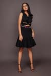 Buy_Deepika Arora_Black Roma Cut Work And Confetti V Neck Draped Top And Tiered Skirt Set _at_Aza_Fashions