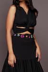 Deepika Arora_Black Roma Cut Work And Confetti V Neck Draped Top And Tiered Skirt Set _at_Aza_Fashions