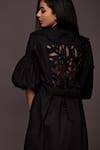 Shop_Deepika Arora_Black Cotton Applique Work 3d Flowers Band Embroidered Puff Sleeve Shirt Dress _Online_at_Aza_Fashions