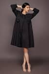 Shop_Deepika Arora_Black Cotton Plain Round Neck Dress With Collar _Online_at_Aza_Fashions