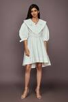 Buy_Deepika Arora_White Cotton Floral Collared Neck Embroidered Dress _at_Aza_Fashions
