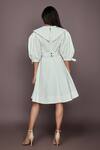 Shop_Deepika Arora_White Cotton Floral Collared Neck Embroidered Dress _at_Aza_Fashions