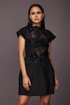 Buy_Deepika Arora_Black Cotton Applique Work 3d Flowers Round Embroidered Dress _Online_at_Aza_Fashions