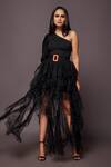 Buy_Deepika Arora_Black Roma And Net Embroidered Cut Geometric & Neon Thread Ruffle Gown _at_Aza_Fashions