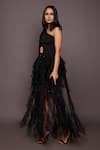 Buy_Deepika Arora_Black Roma And Net Embroidered Cut Geometric & Neon Thread Ruffle Gown 