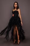 Buy_Deepika Arora_Black Roma And Net Embroidered Cut Work Geometric & Neon Corset & Ruffle Skirt Set _at_Aza_Fashions