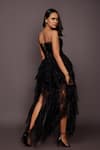 Shop_Deepika Arora_Black Roma And Net Embroidered Cut Work Geometric & Neon Corset & Ruffle Skirt Set _at_Aza_Fashions