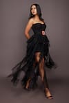 Deepika Arora_Black Roma And Net Embroidered Cut Work Geometric & Neon Corset & Ruffle Skirt Set _Online_at_Aza_Fashions