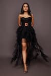 Buy_Deepika Arora_Black Roma And Net Embroidered Cut Work Geometric & Neon Corset & Ruffle Skirt Set _Online_at_Aza_Fashions