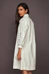 Deepika Arora_White Cotton Embroidered Scalloped Panel And 3d Clovers Shirt Collar Dress _at_Aza_Fashions