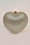 Alor Bags_Silver Embellished Dazzle Heart Clutch _Online_at_Aza_Fashions