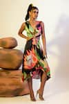 Buy That Thing You Love Multi Color Satin V-neck Tropical Lillies Print Cut Out Dress at Aza Fashions Buy_That Thing You Love_Multi Color Satin V-neck Tropical Lillies Print Cut Out Dress _at_Aza_Fashions