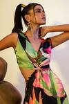 Buy That Thing You Love Multi Color Satin V-neck Tropical Lillies Print Cut Out Dress Online at Aza Fashions Buy_That Thing You Love_Multi Color Satin V-neck Tropical Lillies Print Cut Out Dress _Online_at_Aza_Fashions
