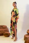 Buy_That Thing You Love_Multi Color Satin Collared Lily Blossom Print Shirt With Slit Pant _Online_at_Aza_Fashions
