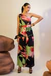 Buy_That Thing You Love_Multi Color Satin Print Lily Asymmetric Neck Pollen Jumpsuit  _at_Aza_Fashions