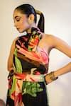 Buy_That Thing You Love_Multi Color Satin Print Lily Asymmetric Neck Pollen Jumpsuit  _Online_at_Aza_Fashions