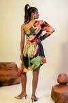 Shop_That Thing You Love_Multi Color Satin, Cotton One Shoulder Lily Blast Print Cut Out Dress _at_Aza_Fashions