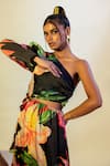 That Thing You Love_Multi Color Satin, Cotton One Shoulder Lily Blast Print Cut Out Dress _Online_at_Aza_Fashions