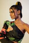 Buy_That Thing You Love_Multi Color Satin, Cotton One Shoulder Lily Blast Print Cut Out Dress _Online_at_Aza_Fashions