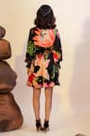 Shop_That Thing You Love_Multi Color Satin, Cotton Plunge Neck Flora Print Smocked Midi Dress _at_Aza_Fashions